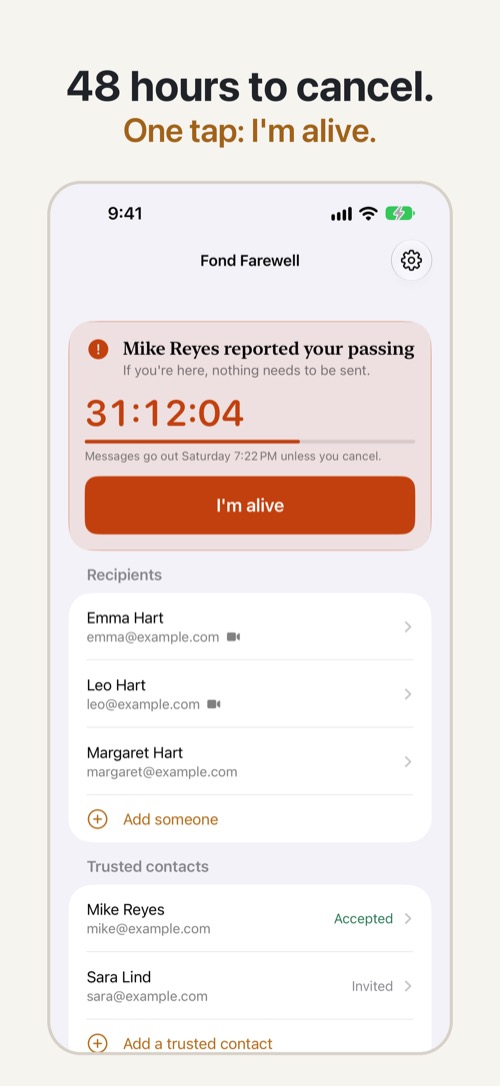 The 48-hour window with an I'm alive button